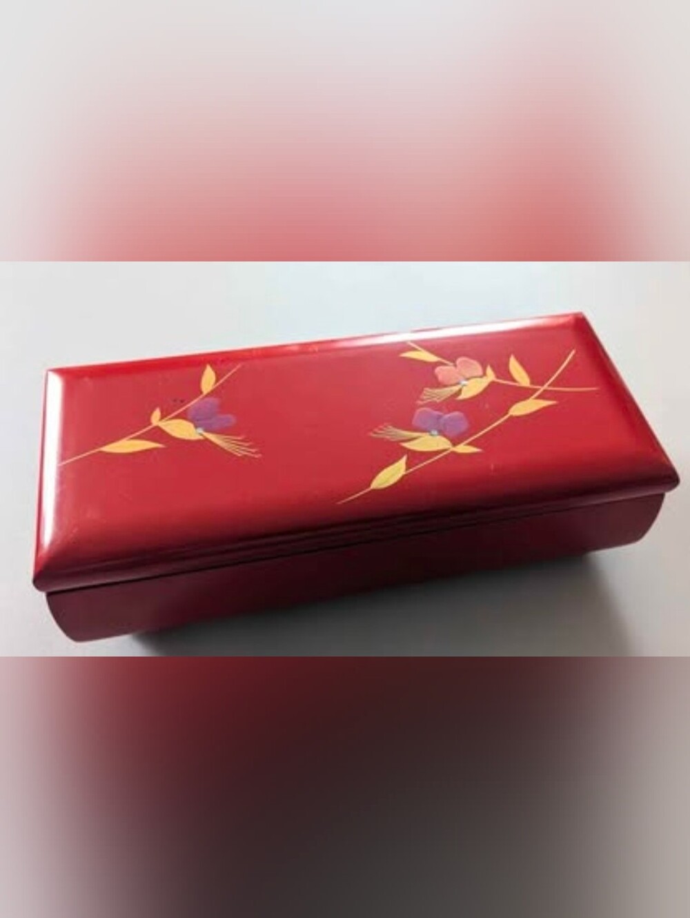 Vintage Spring Sea Asian Lacquer Music Jewelry Box With Mirror & Velvet Lining.